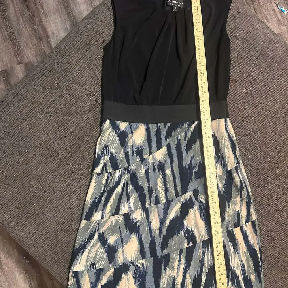 Connected Apparel Black & Blue Sleeveless Dress – Tiered Skirt, Ikat Print